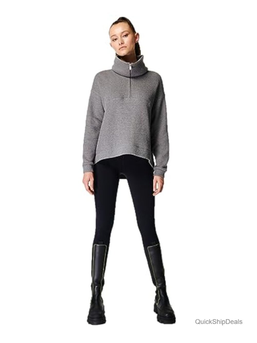 Restful Boucle Half Zip Sweatshirt Recycled Cotton Boxy Fit